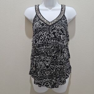 I-N-C Sleeveless Top, Sz M, Black/White, V-neck, Stretch, 100%Rayon, NEW